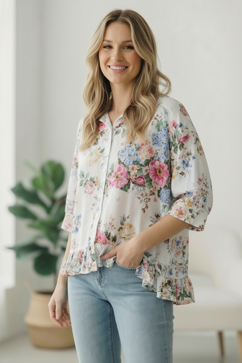 Home for the Weekend Floral Peplum Blouse    Joy & Country