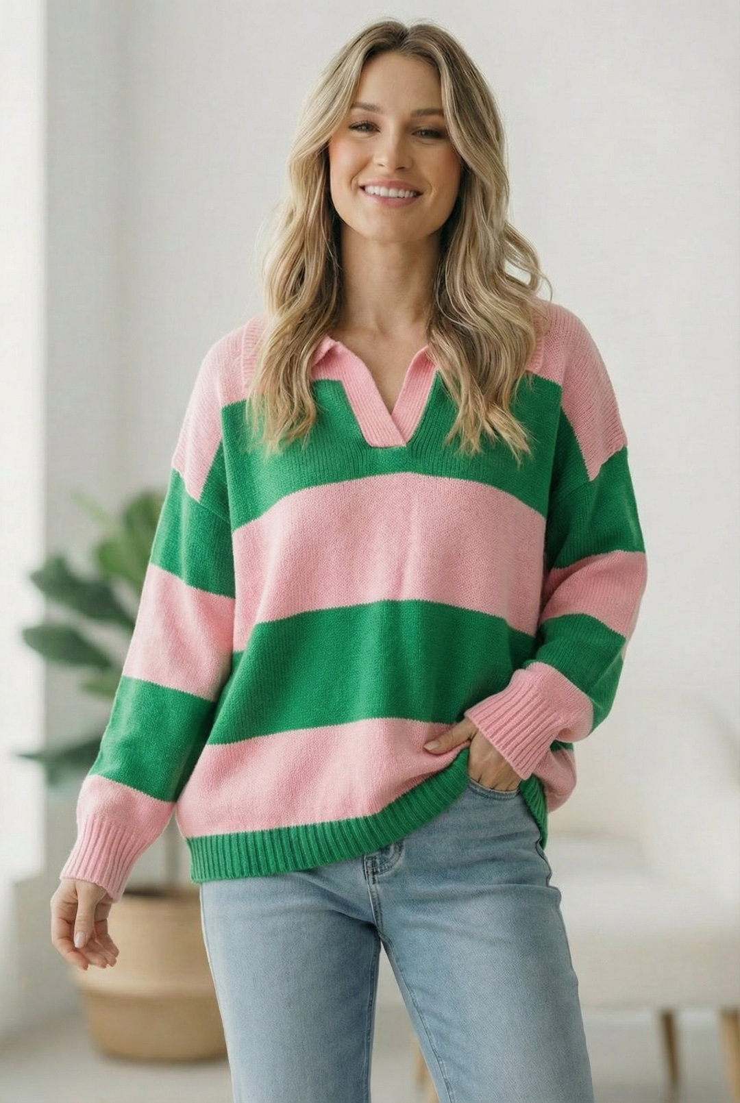 I'll Be On The Sidelines Green and Pink Sweater    Joy & Country