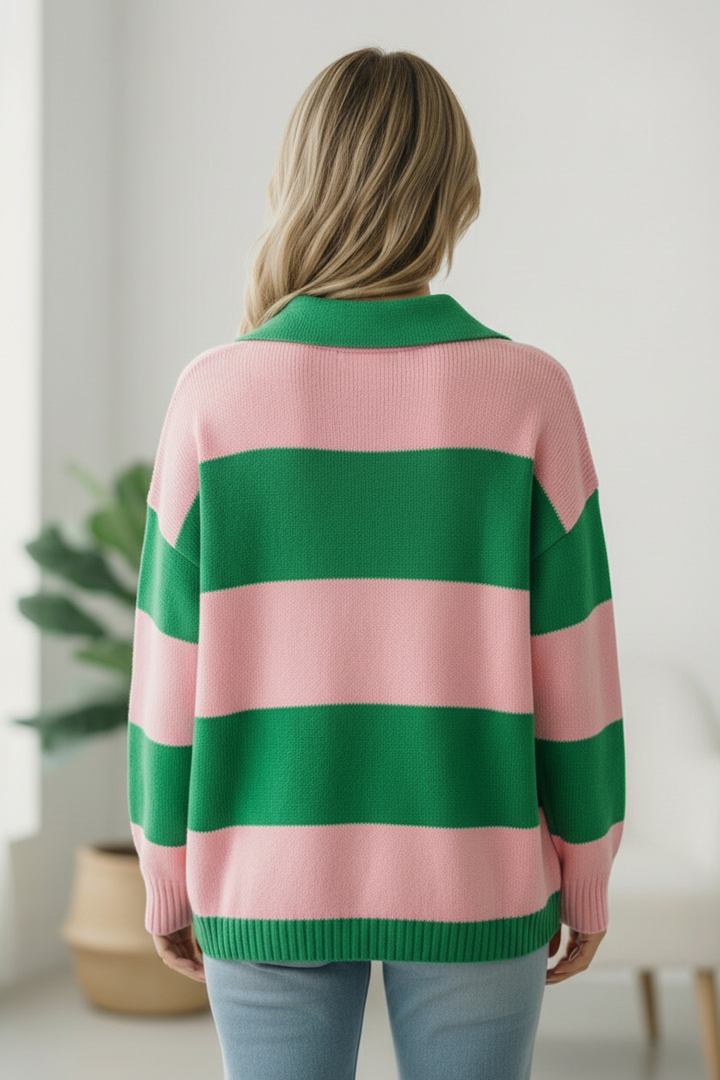 I'll Be On The Sidelines Green and Pink Sweater    Joy & Country