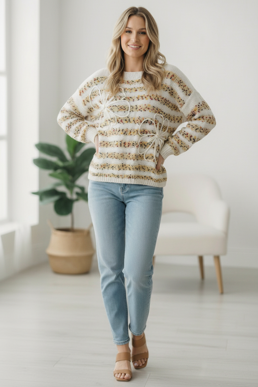 Daisy's for Days 3D Flower Long Sleeve Sweater    Joy & Country