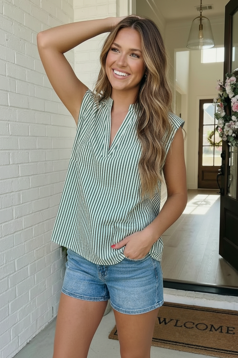 Fresh Pick Striped V-Neck Sleeveless Top    Joy & Country