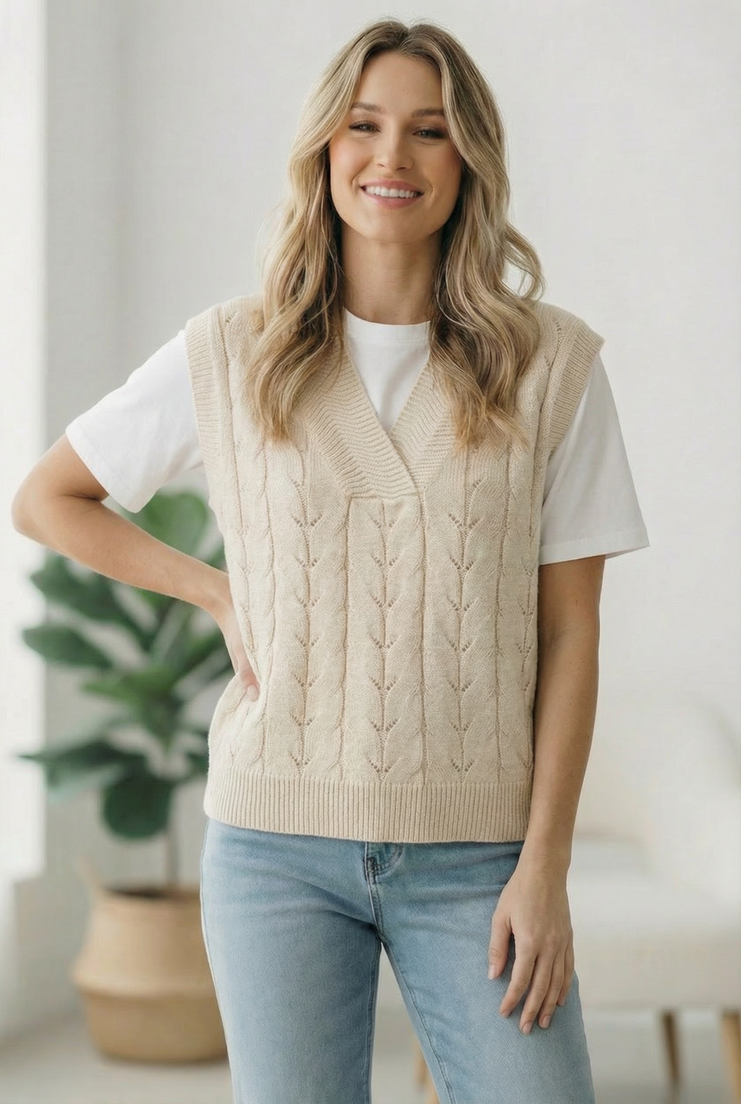The Soft Breeze Cream Sweater Vest    Joy & Country