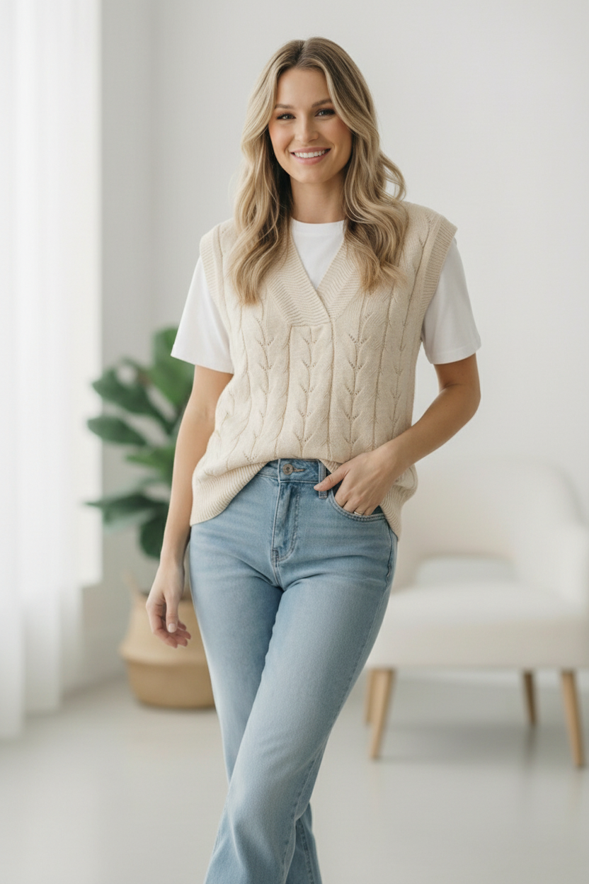 The Soft Breeze Cream Sweater Vest    Joy & Country