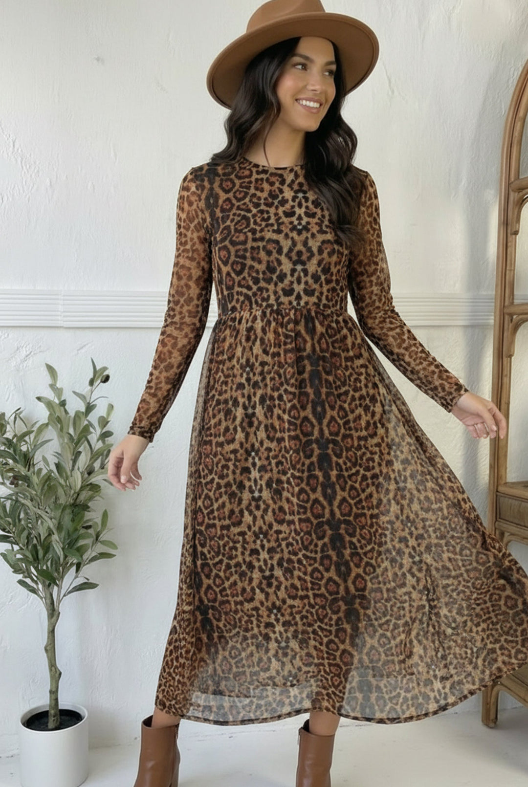 Turn Heads Leopard Mesh Lined Dress