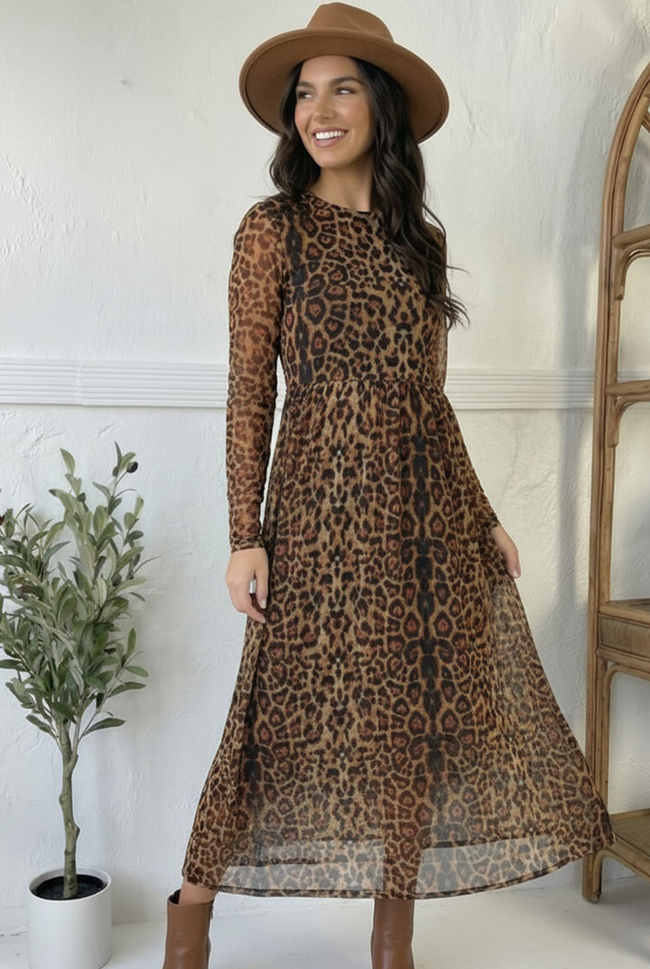 Turn Heads Leopard Mesh Lined Dress