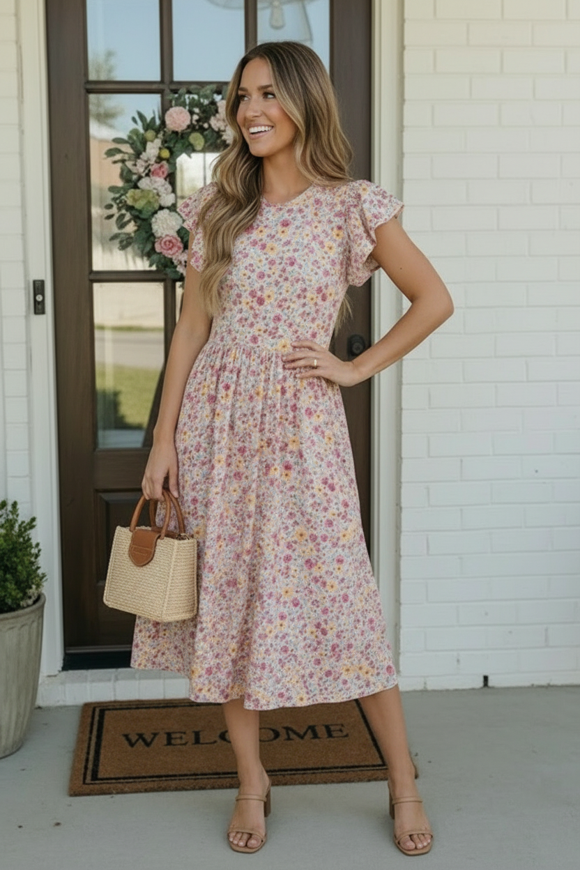 Flutter Into Spring Floral Midi Dress    Joy & Country