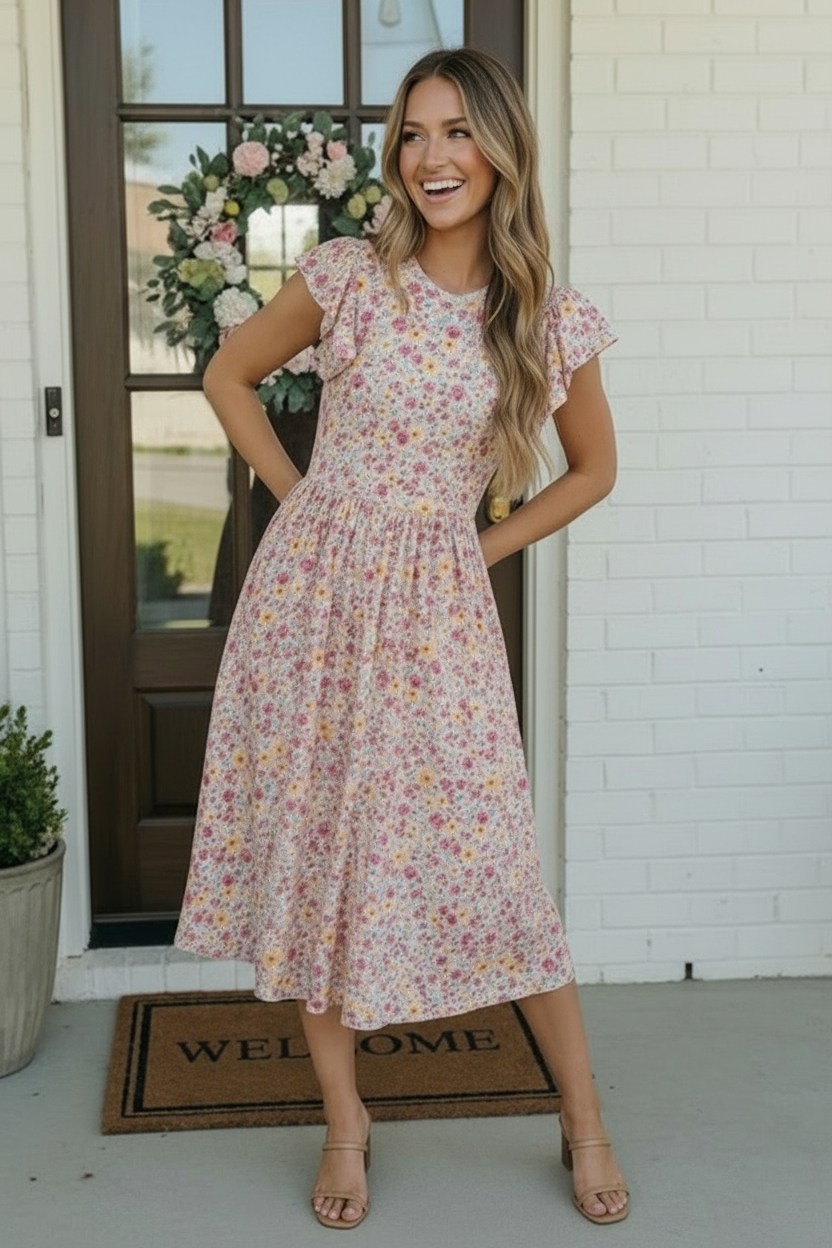 Flutter Into Spring Floral Midi Dress    Joy & Country