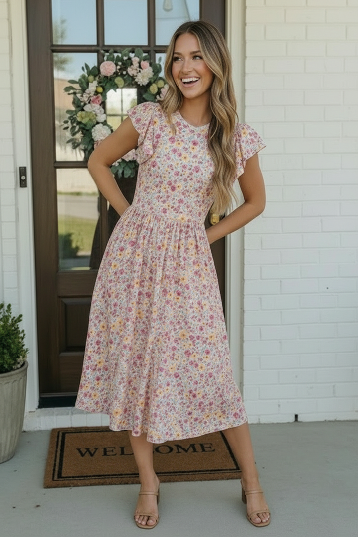 Flutter Into Spring Floral Midi Dress    Joy & Country