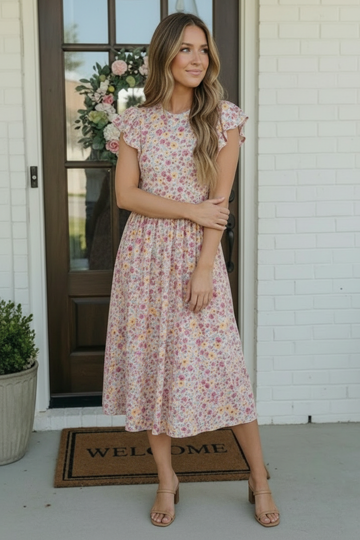 Flutter Into Spring Floral Midi Dress    Joy & Country