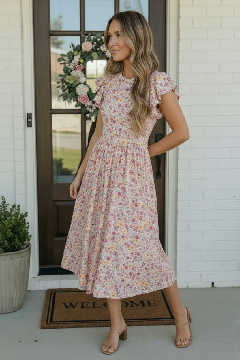 Flutter Into Spring Floral Midi Dress    Joy & Country