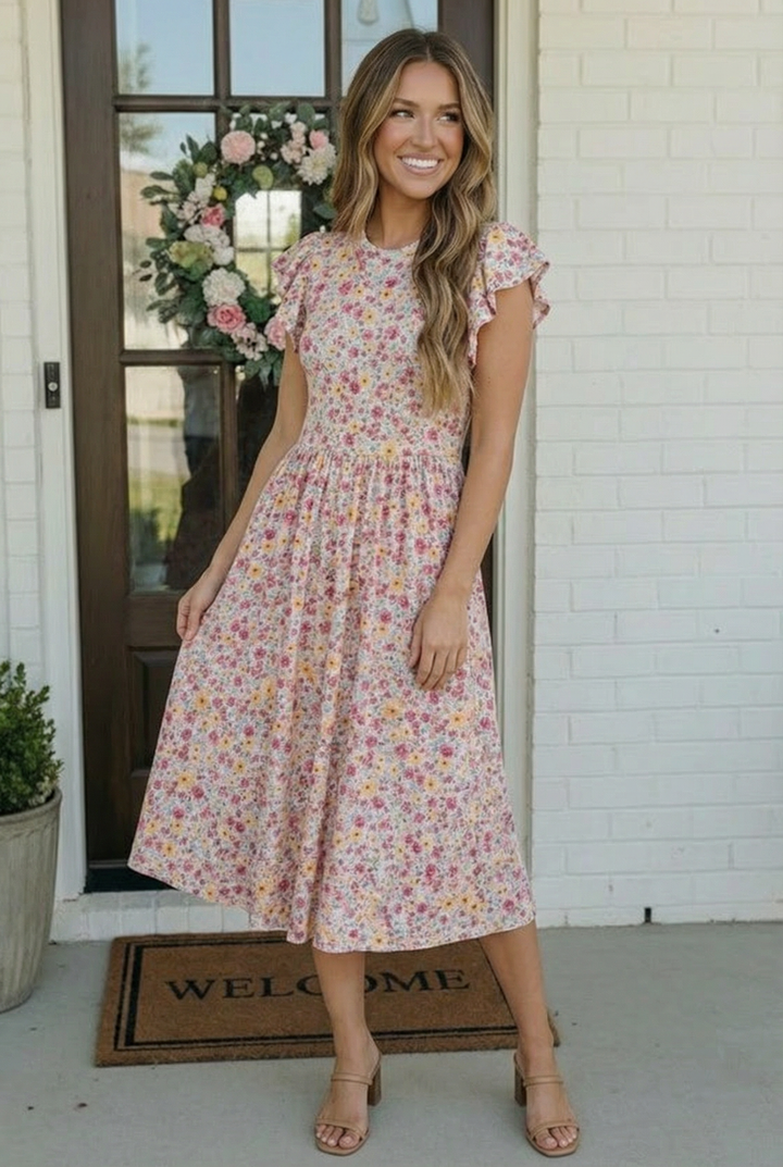 Flutter Into Spring Floral Midi Dress    Joy & Country