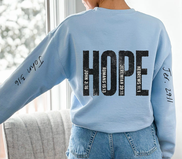 HOPE With Scriptures - Back And Sleeve Prints - Unisex Crewneck Sweatshirt   Sweatshirt Joy & Country