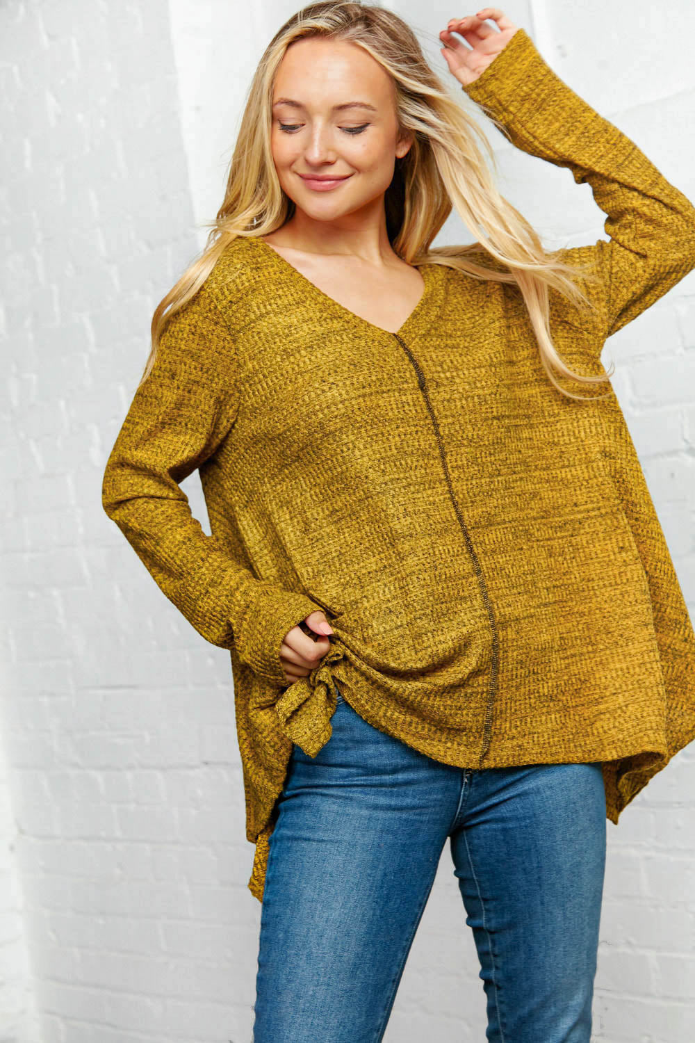 Sunflower Nights Two-Tone Waffle-Knit Top