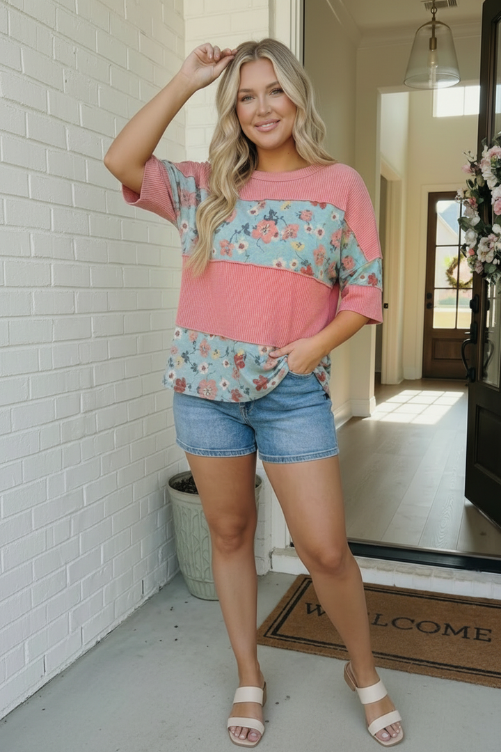 Garden Party Floral Colorblock Top    Joy & Country