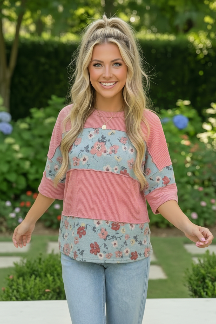 Garden Party Floral Colorblock Top    Joy & Country