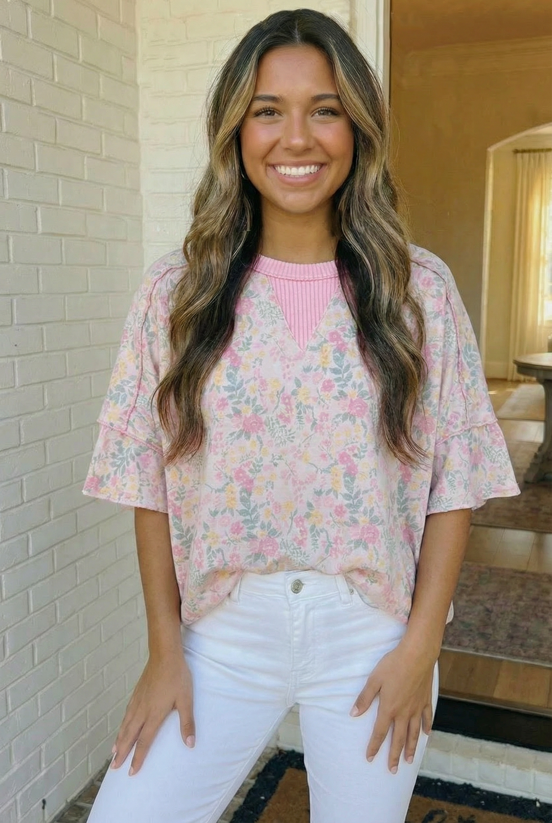 Sweet Garden Floral Drop Shoulder Top    Joy & Country
