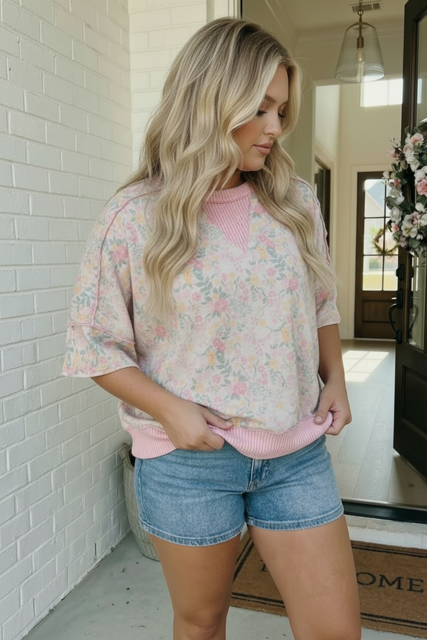 Sweet Garden Floral Drop Shoulder Top    Joy & Country