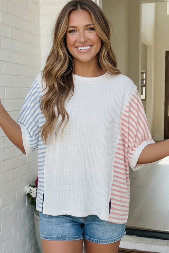 Stripe Mode Waffle Knit Top
