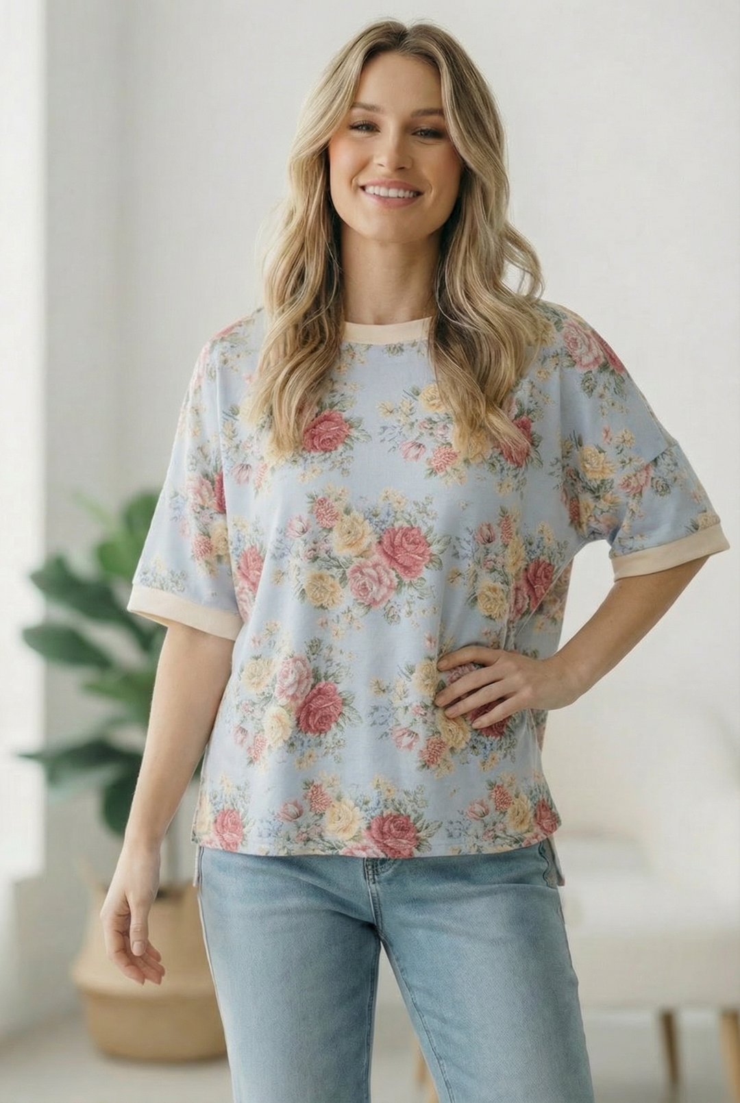 Vintage Bloom Light Blue Boyfriend Tee    Joy & Country