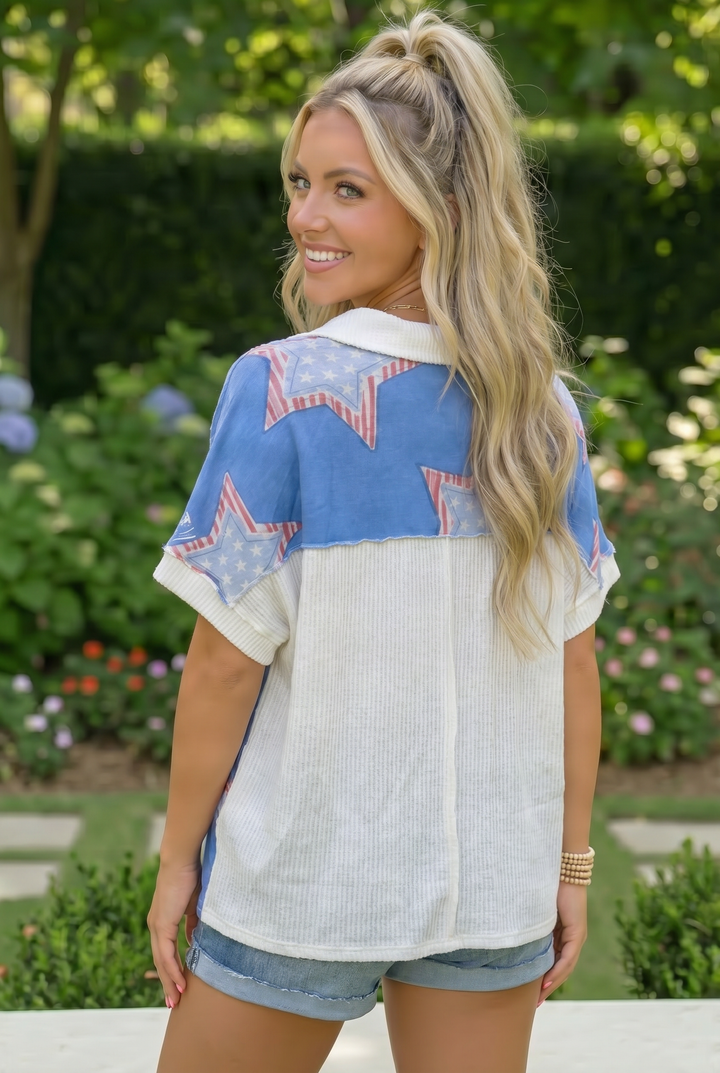 Star Spangled Vibes Blue Americana Top    Joy & Country