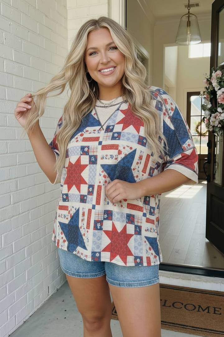 Stars and Patches Quilted Print Top    Joy & Country
