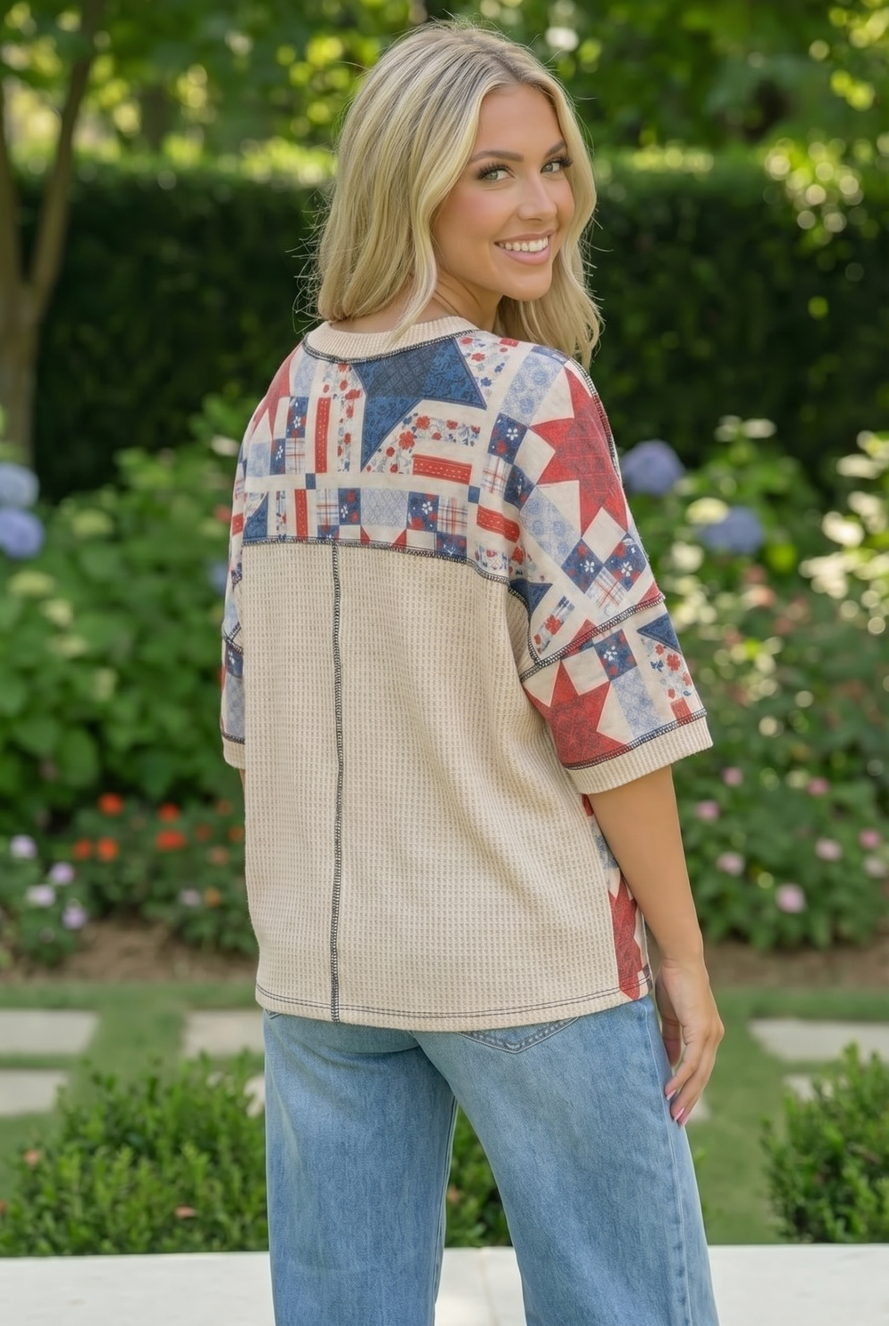 Stars and Patches Quilted Print Top    Joy & Country