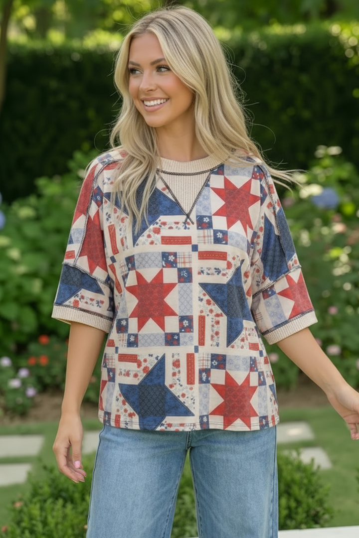 Stars and Patches Quilted Print Top    Joy & Country