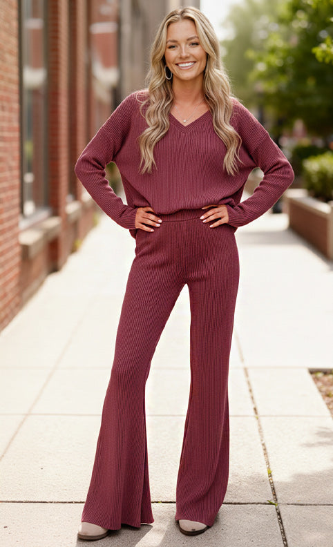 Cozy on Main Wine Sweater Set    Joy & Country
