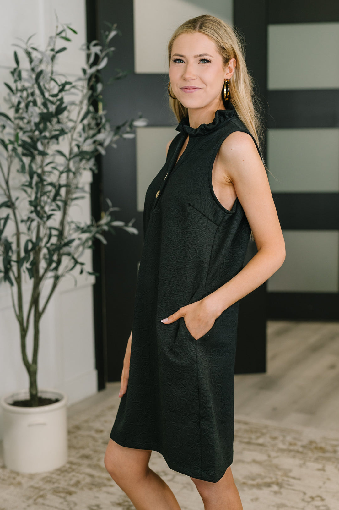 High Tide High Neck Embossed Sleeveless Dress in Black   Womens Joy & Country