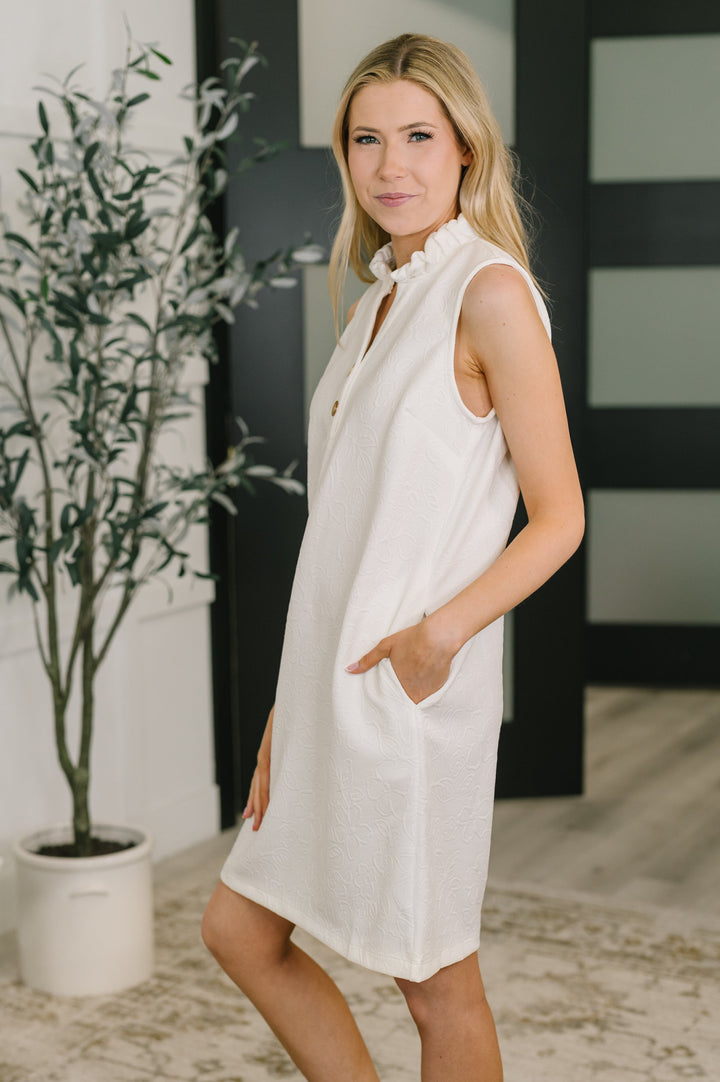 High Tide High Neck Embossed Sleeveless Dress in Off White   Womens Joy & Country