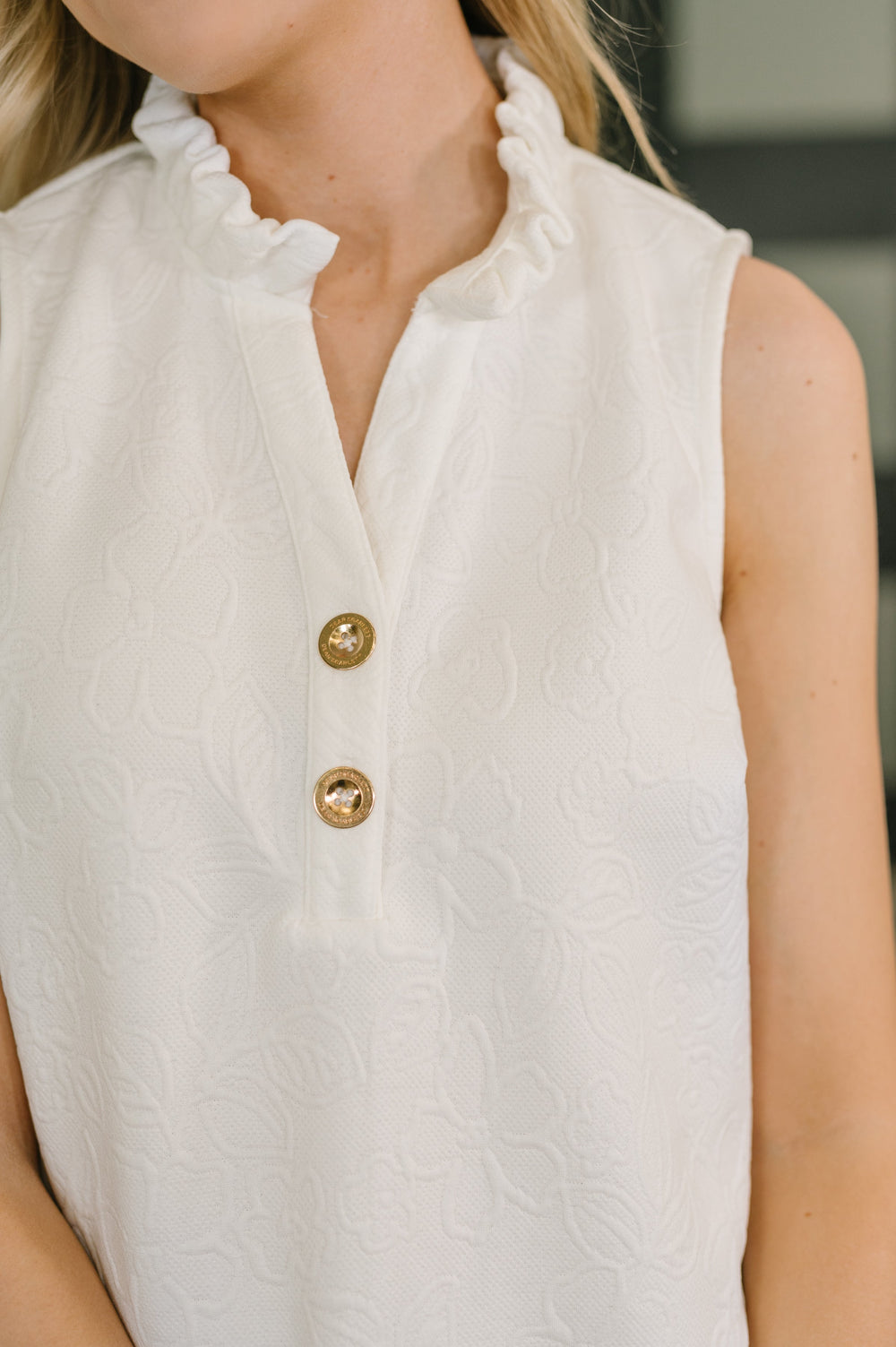 High Tide High Neck Embossed Sleeveless Dress in Off White   Womens Joy & Country