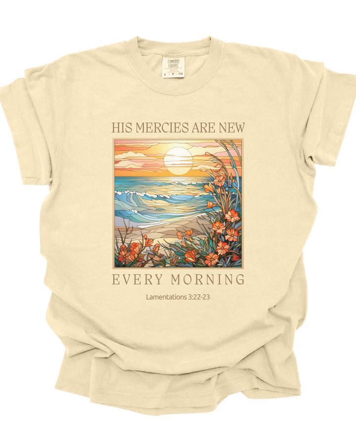 His Mercies Are New Every Morning - Premium Unisex Heavyweight Crew-Neck T-shirt - Joy & Country