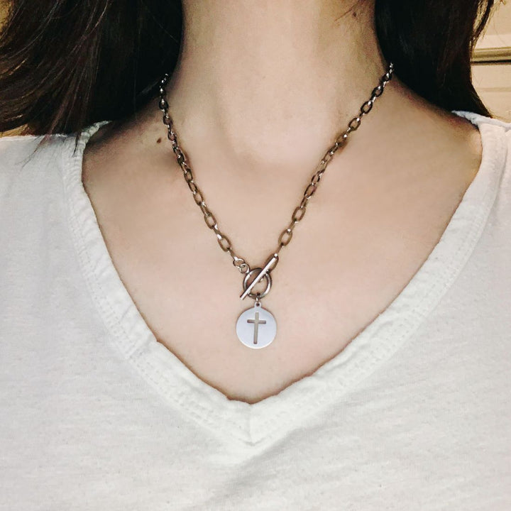 Oh How I Love Him - Stainless Steel Toggle Cross Necklace
