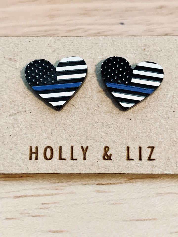 Police & Law Enforcement Blue-Line Studs - USA Hand-Made Earrings
