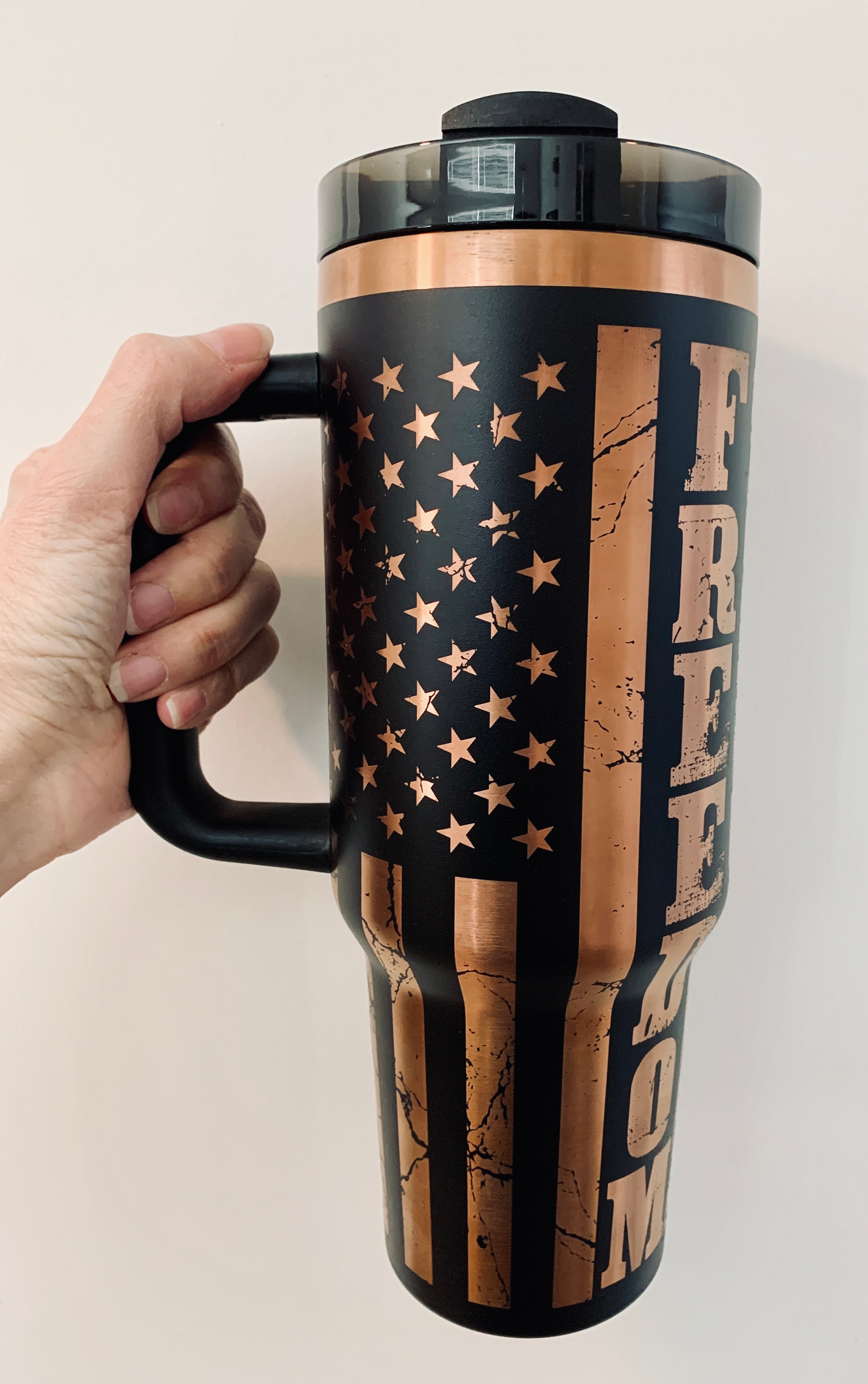 [PRE-ORDER] Freedom USA Flag We The People - 40 oz. Stainless Steel Laser-Engraved XL Tumbler (Black With Premium Copper) [SHIPS IN 1-2 WEEKS] - Joy & Country