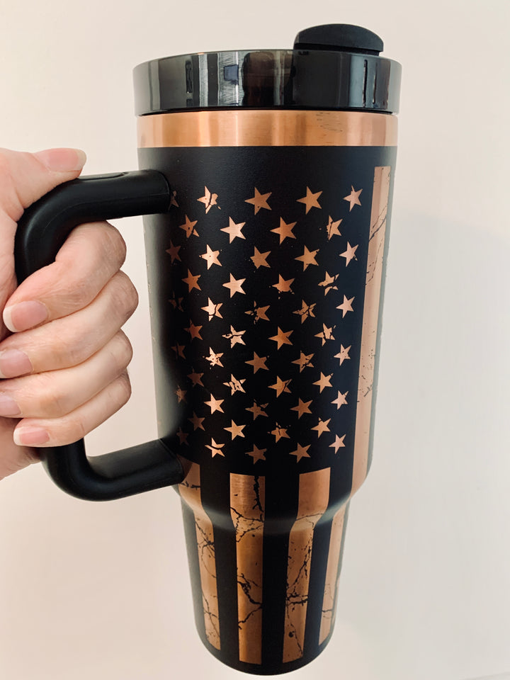 [PRE-ORDER] Freedom USA Flag We The People - 40 oz. Stainless Steel Laser-Engraved XL Tumbler (Black With Premium Copper) [SHIPS IN 1-2 WEEKS] - Joy & Country