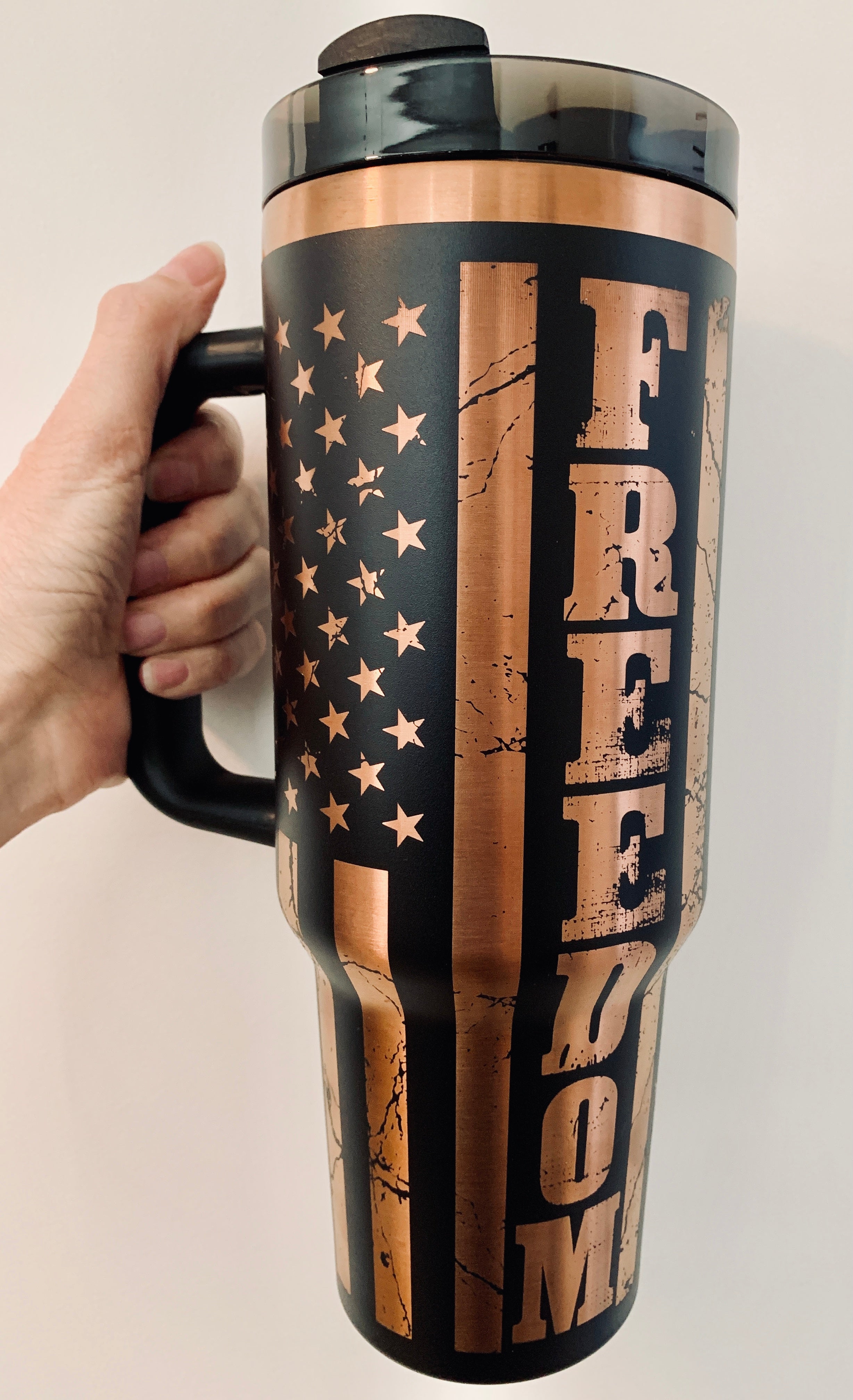 [PRE-ORDER] Freedom USA Flag We The People - 40 oz. Stainless Steel Laser-Engraved XL Tumbler (Black With Premium Copper) [SHIPS IN 1-2 WEEKS] - Joy & Country
