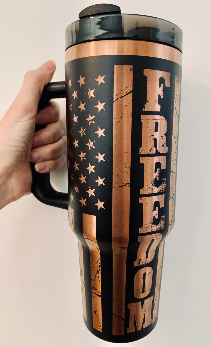 [PRE-ORDER] Freedom USA Flag We The People - 40 oz. Stainless Steel Laser-Engraved XL Tumbler (Black With Premium Copper) [SHIPS IN 1-2 WEEKS] - Joy & Country