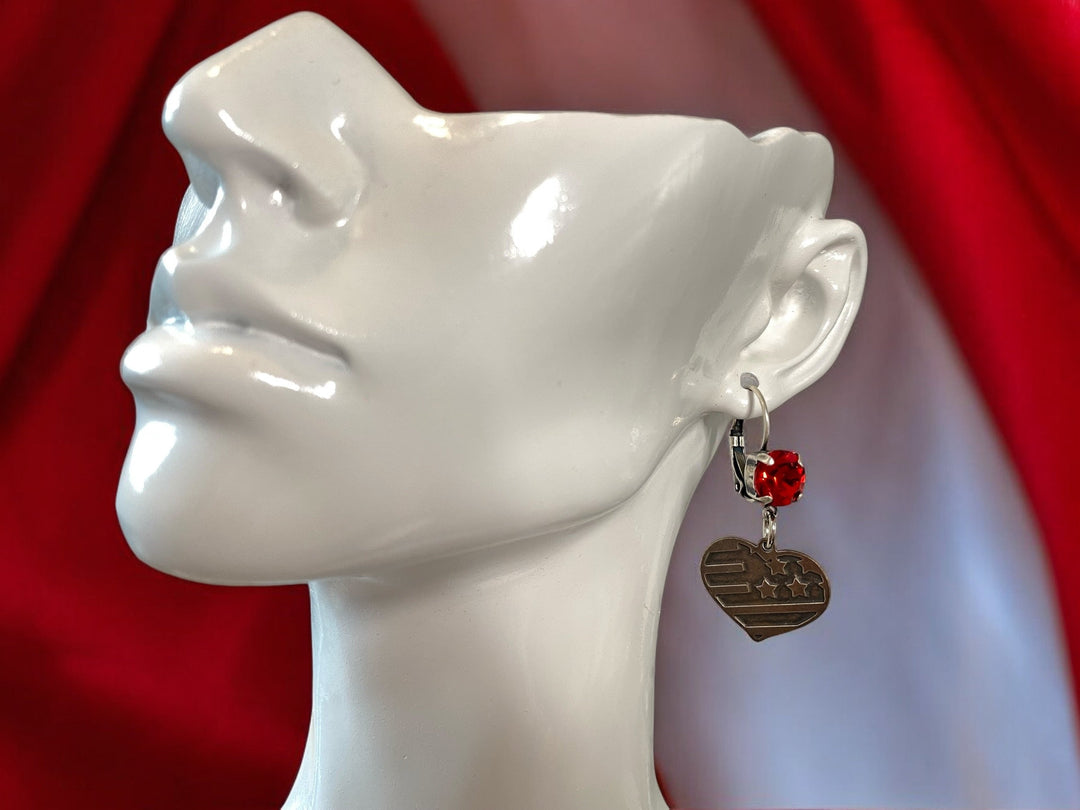 [PRE-ORDER] I Love The USA - American Flag Heart Crystal Dangle Earrings - Fight, Fight, Fight Collection [SHIPS in 3-5 WEEKS]   Earrings Joy & Country