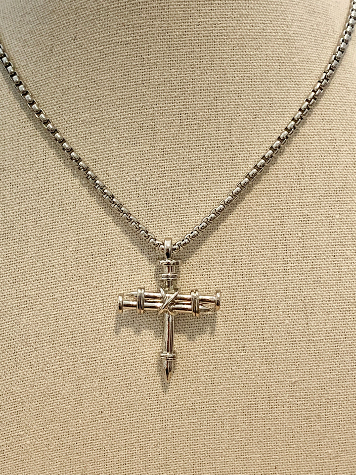 Nail Cross Necklace on Heavy 24" Stainless Steel Box Chain - Pewter   Necklaces Joy & Country