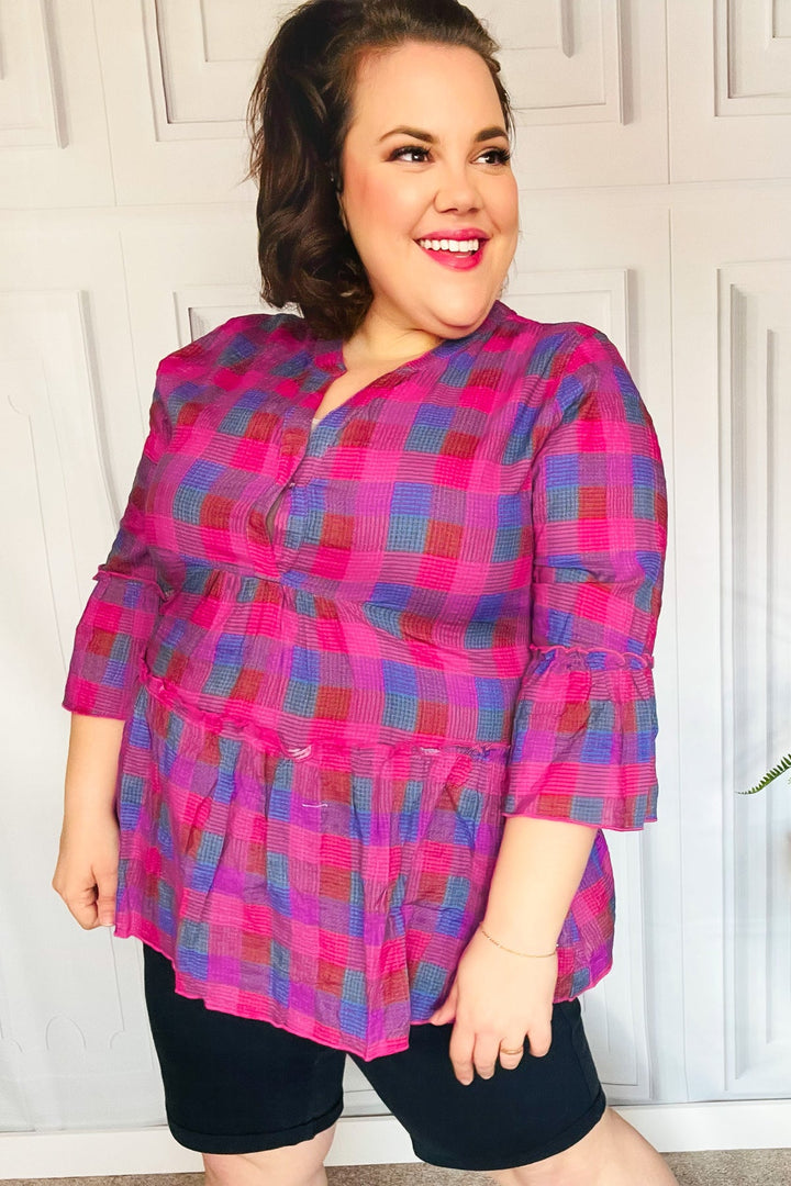 Be Yourself Plaid Babydoll Top