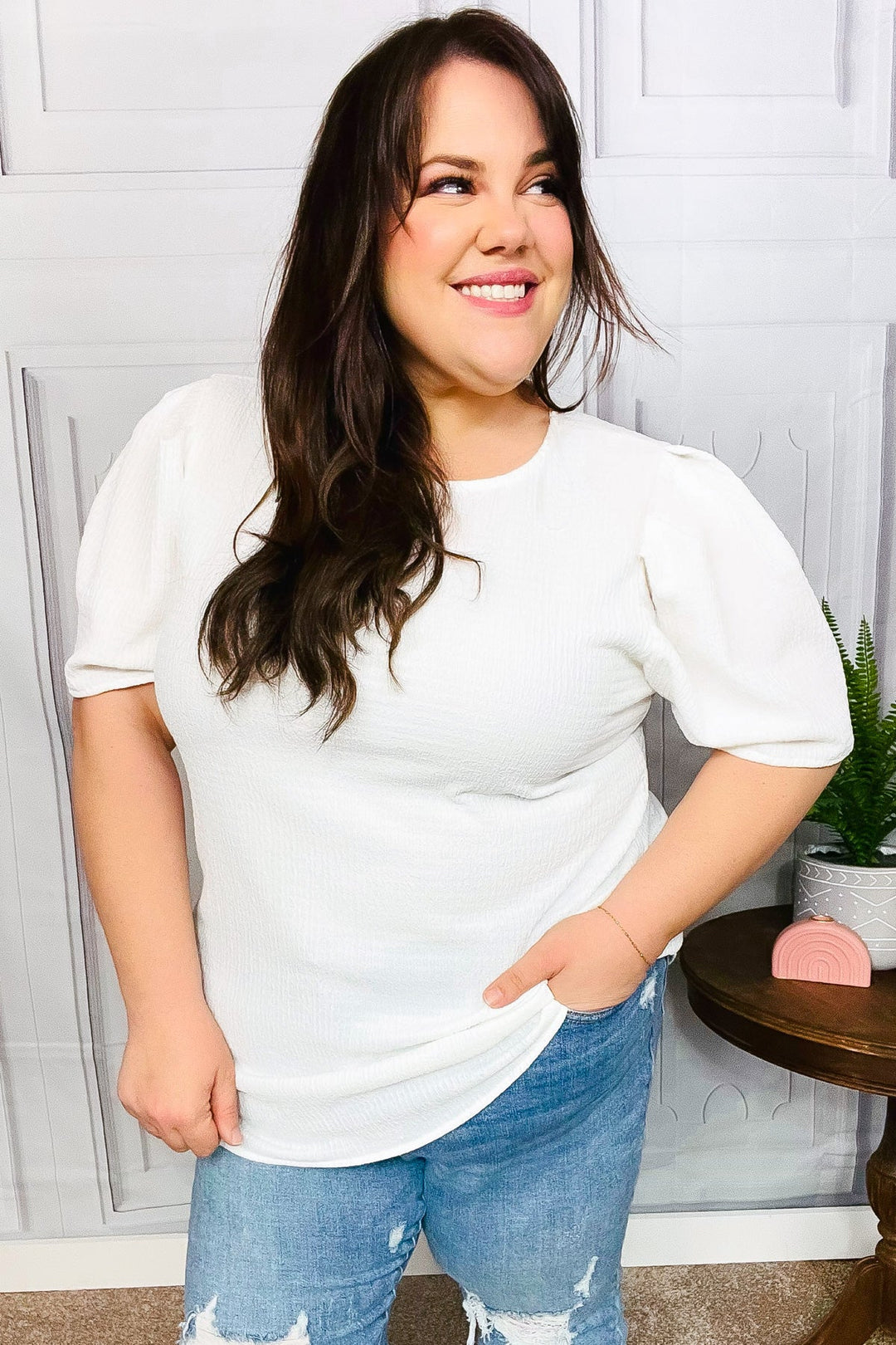 Day To Night - White Crinkle Textured Top