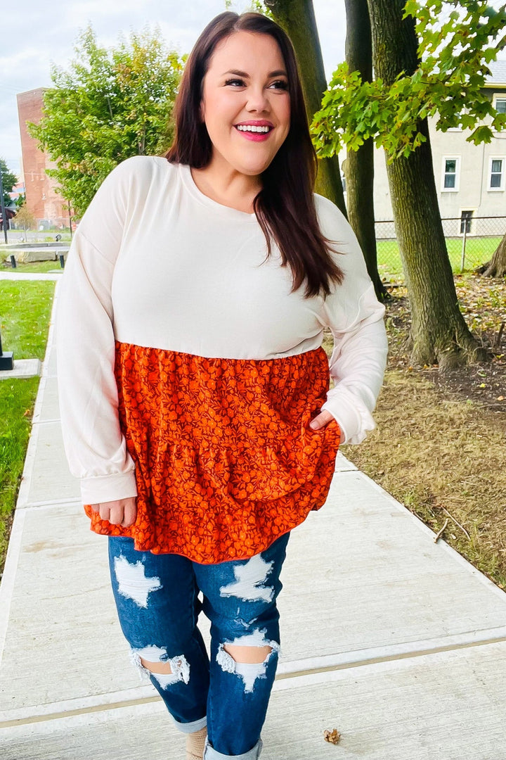 Star Struck Vintage Floral Oatmeal Tiered Babydoll Twofer Top   2024 Blow-Out Sale Joy & Country