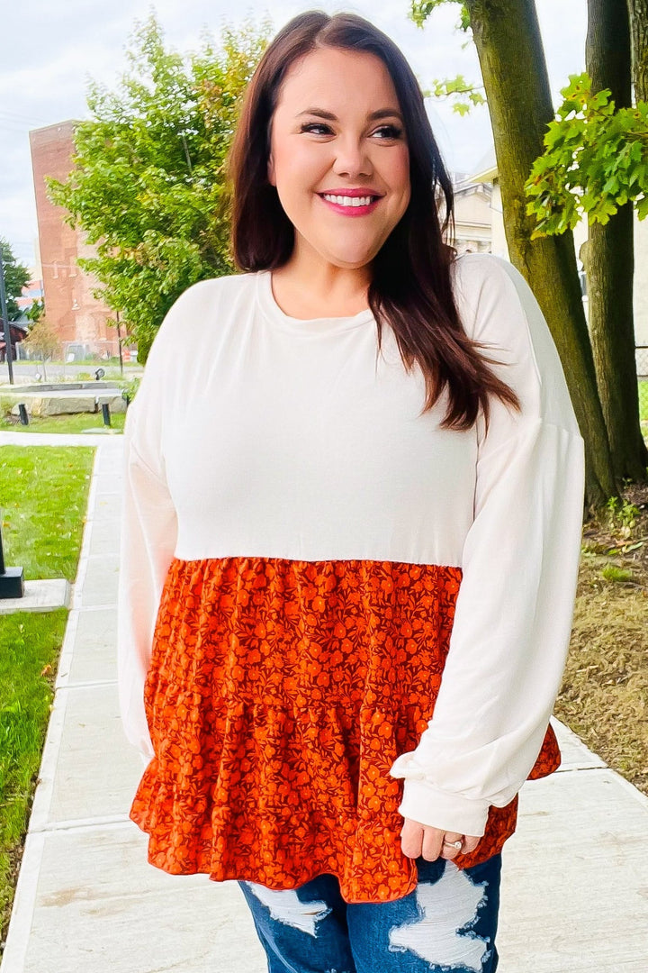 Star Struck Vintage Floral Oatmeal Tiered Babydoll Twofer Top   2024 Blow-Out Sale Joy & Country