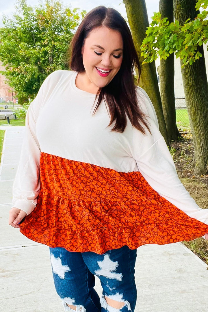 Star Struck Vintage Floral Oatmeal Tiered Babydoll Twofer Top   2024 Blow-Out Sale Joy & Country