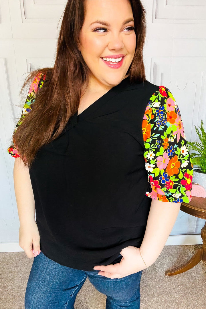 All For You - Floral Puff-Sleeve Top