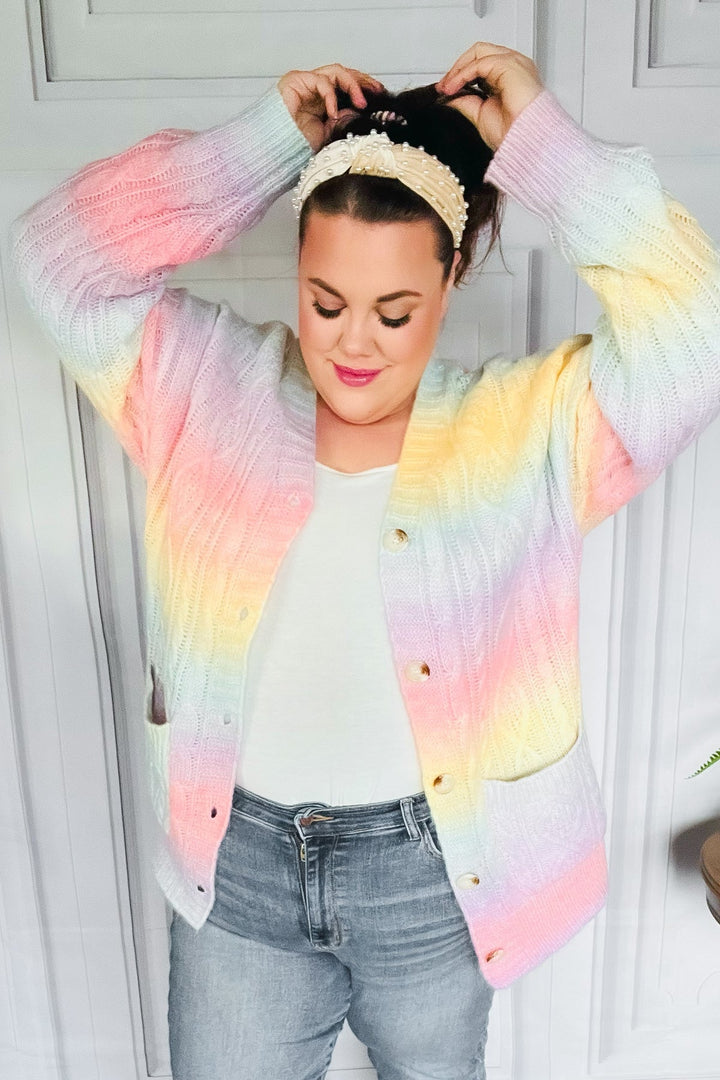 [FINAL SALE] Bright As The Rainbow - Ombre Cable-Knit Cardigan