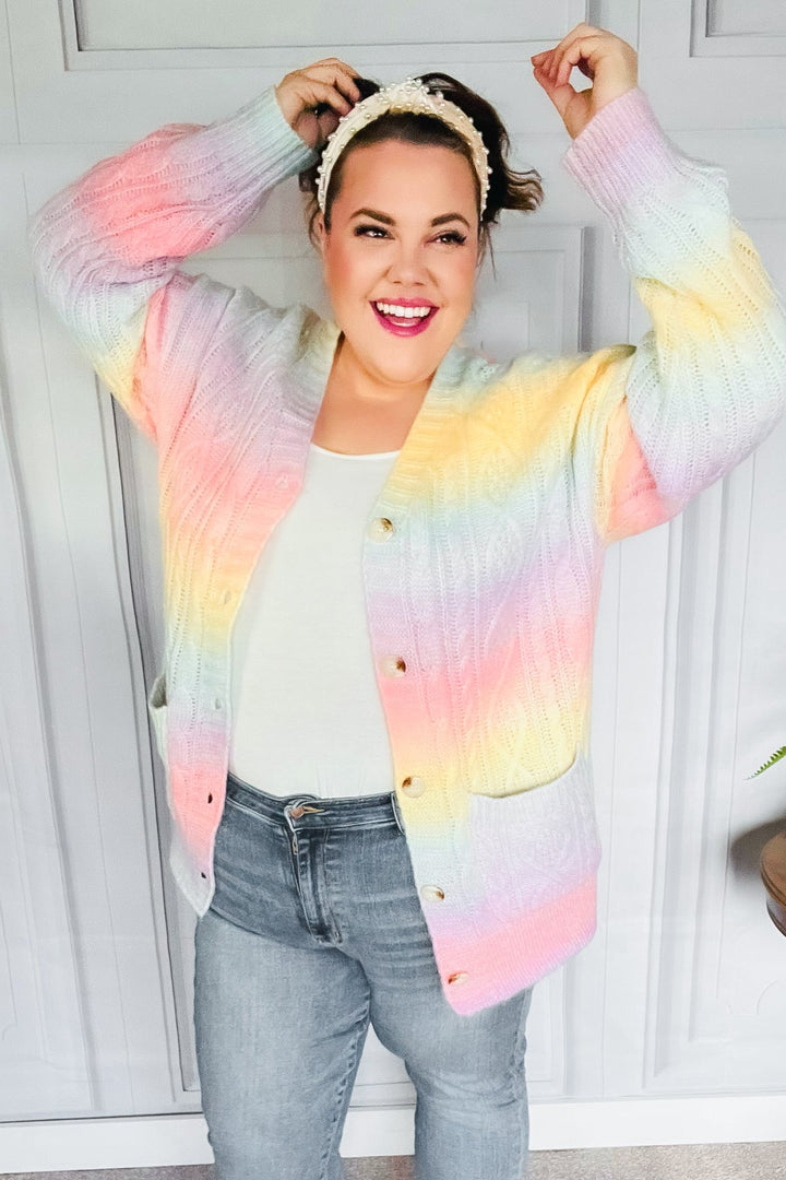 Bright As The Rainbow - Ombre Cable-Knit Cardigan