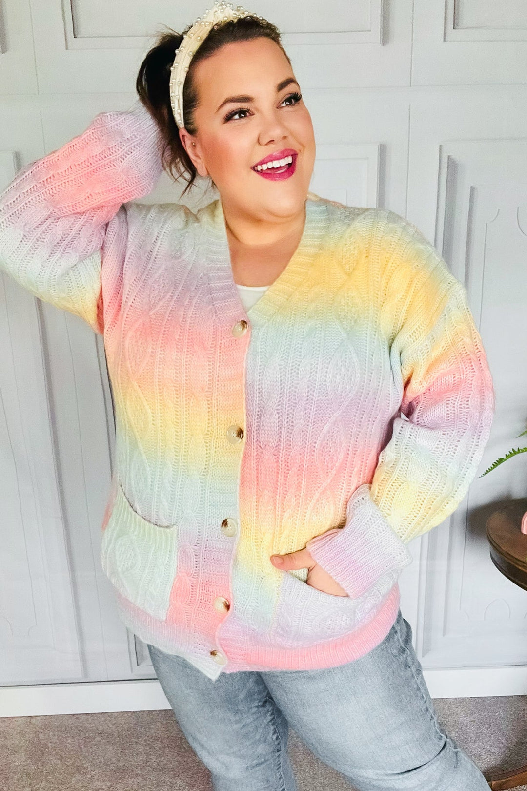 [FINAL SALE] Bright As The Rainbow - Ombre Cable-Knit Cardigan
