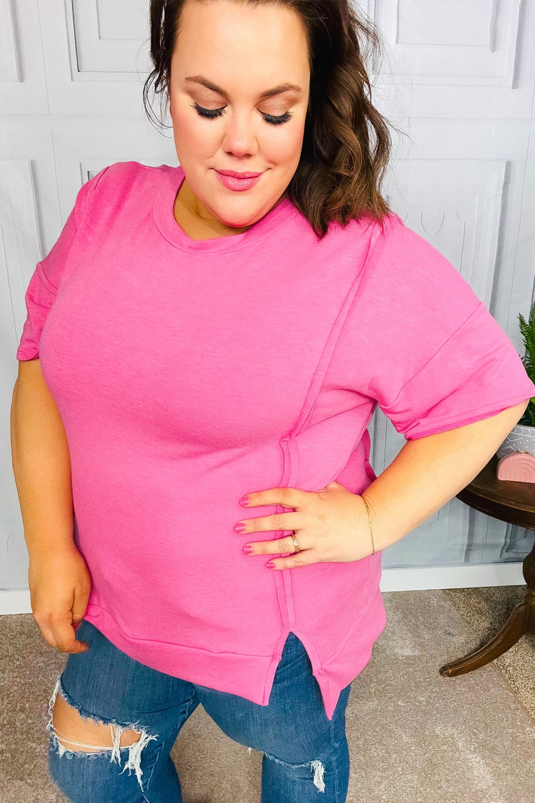 Make Your Day French Terry Top - Hot Pink